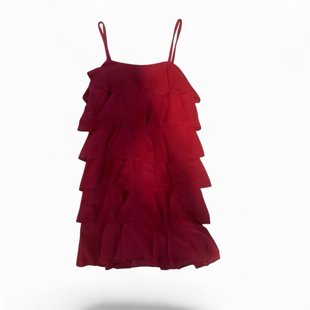 Ann Taylor Loft Red Ruffle Dress Size 4-20s Retro Flapper Pinup Party - Picture 3 of 5
